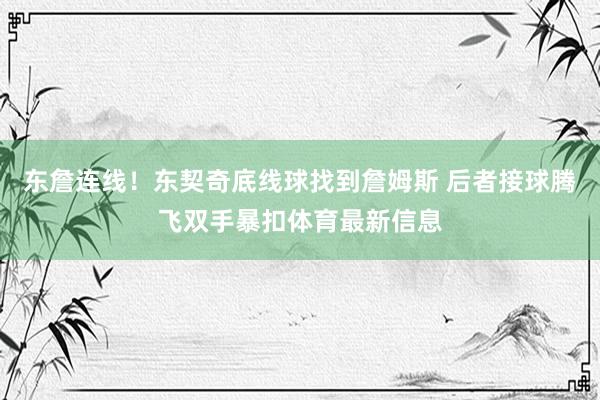 东詹连线！东契奇底线球找到詹姆斯 后者接球腾飞双手暴扣体育最新信息